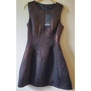 AX Paris Metallic Skater Dress Black Bronze Reptile US Size 4 NWT D471BLACK/BRO